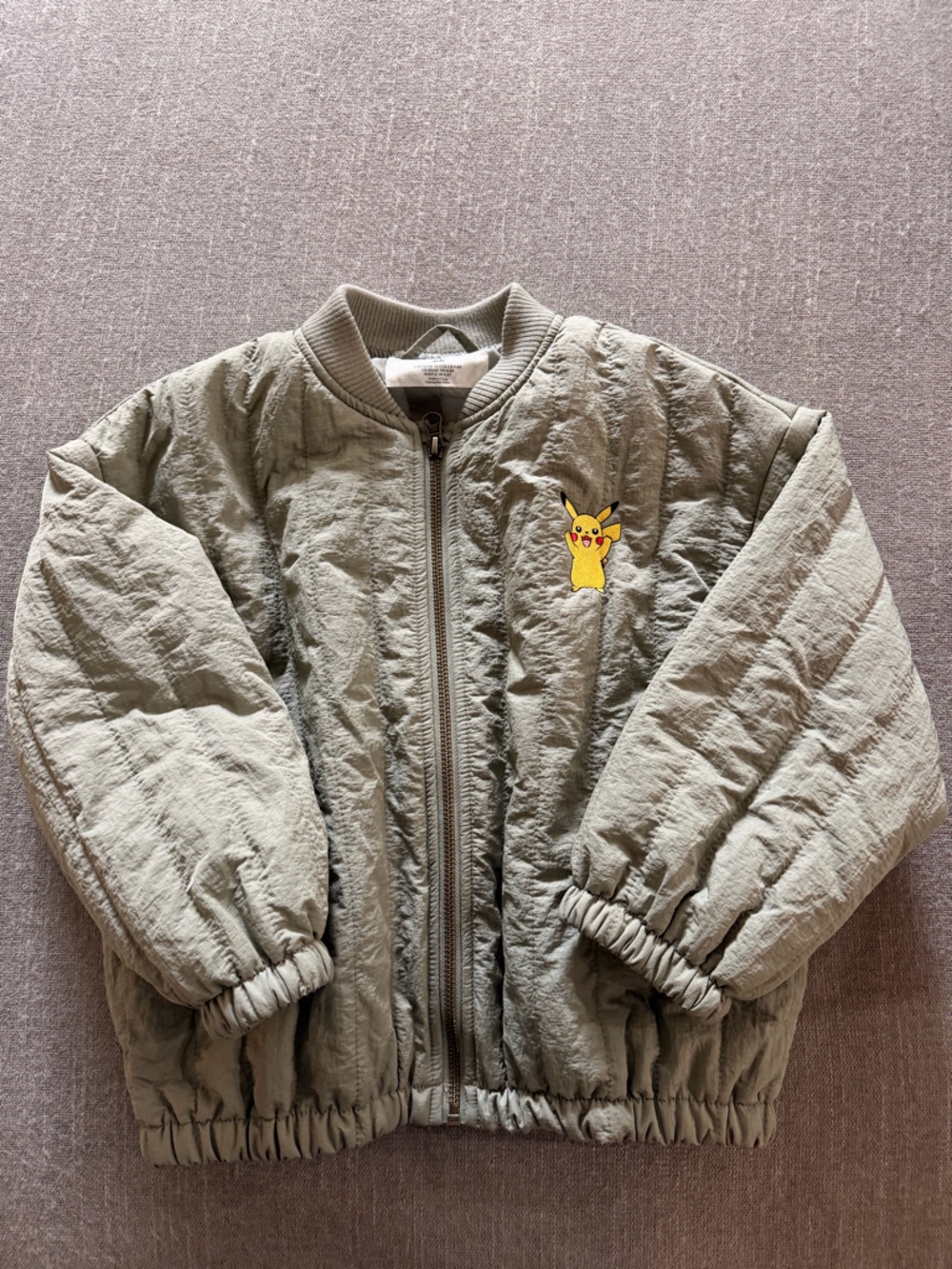 Kids Pikachu Jacket Size 5-6Y Lightweight Bomber Zip Up Gray